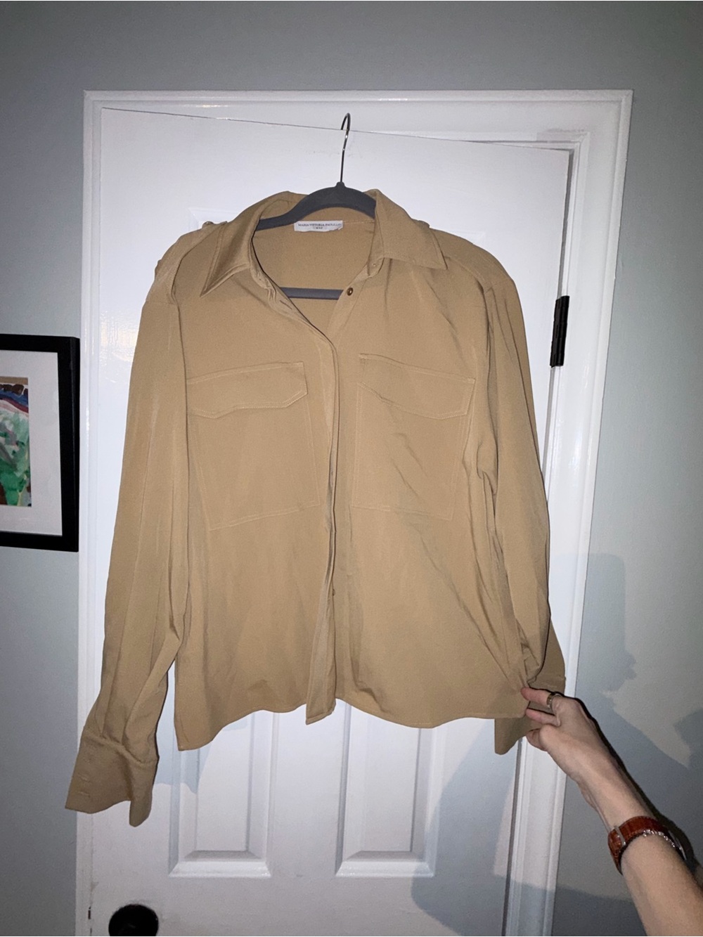 Lightweight Tan Button-Up Blouse